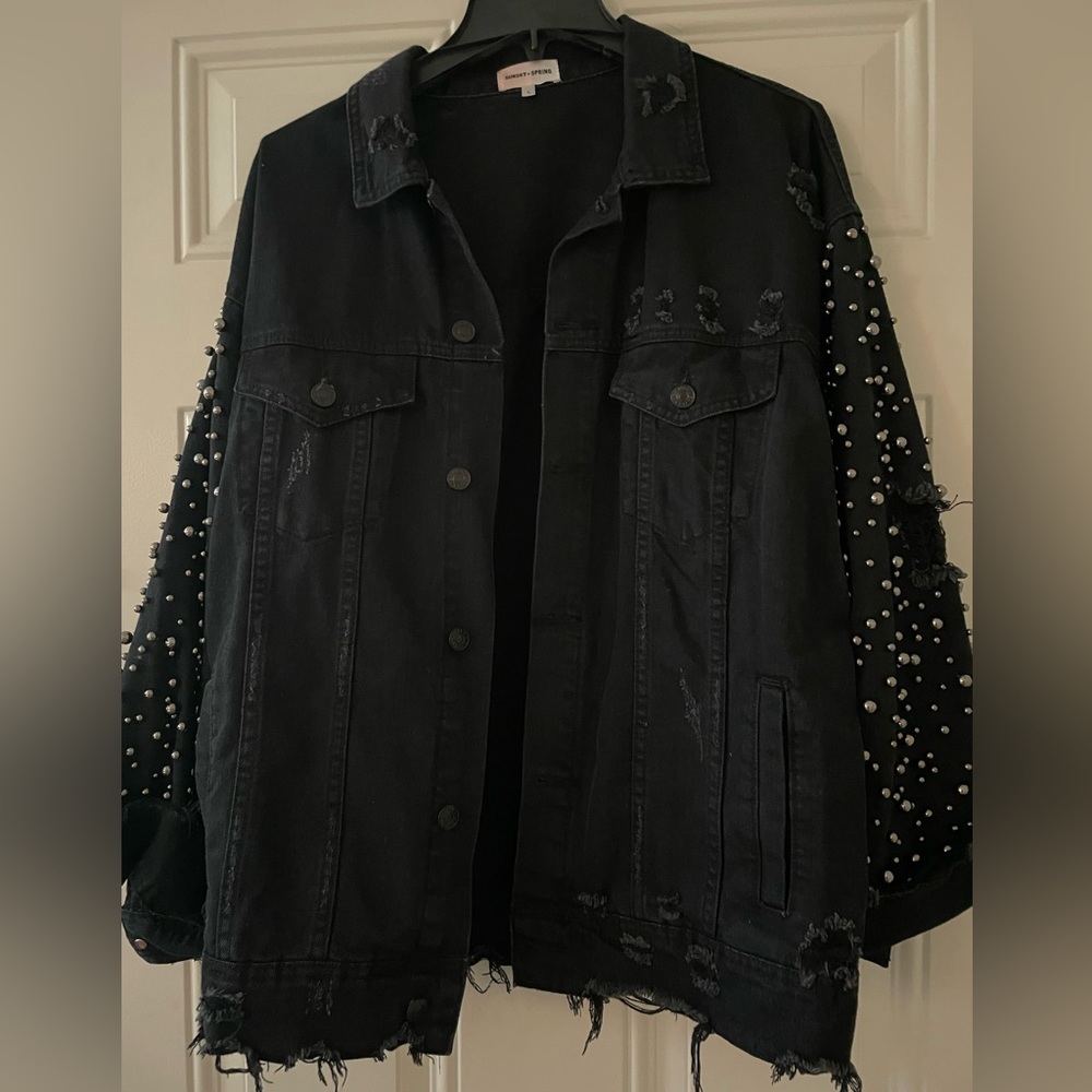 Sunset and Spring oversized ladies distressed denim jacket.